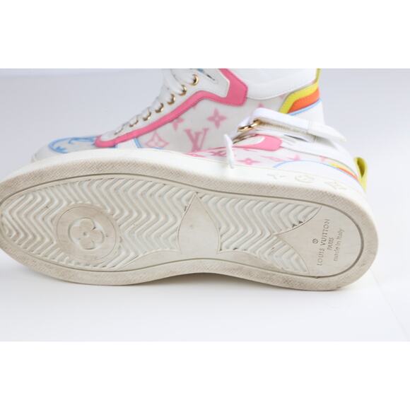 Louis Vuitton Lace Up Boombox High Top Sneakers Blue Pink White Leather LV Sz 37 - Picture 6 of 15